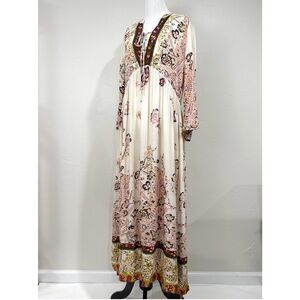 Free People Cream Pink Floral Maxi Dress Whimsical Boho Flowy Fairy Beach Casual